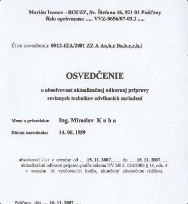 Aktualiza�n� odborn� pr�prava rev�znych technikov